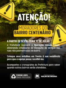 Limpeza no Bairro Centenário em Rolim de Moura começa na sexta-feira, 10